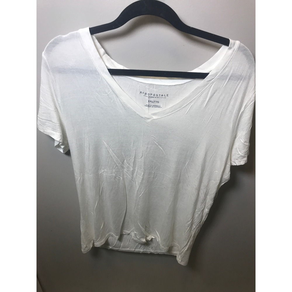 Aeropostale Womens White V-Neck Short Sleeve Scoop Back T-Shirt XXL NWT